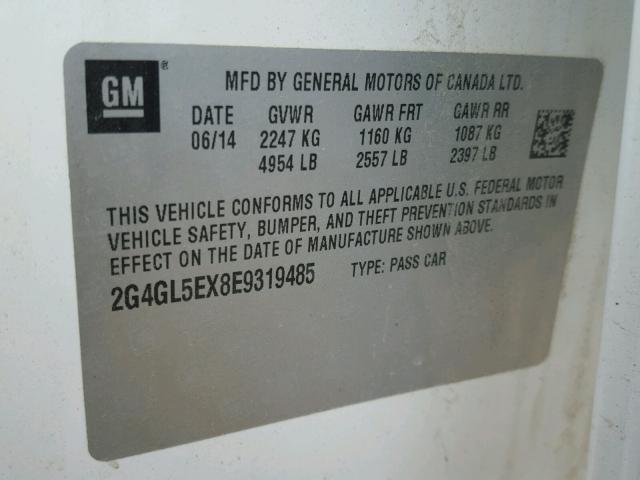 2G4GL5EX8E9319485 - 2014 BUICK REGAL 白色 照片 10