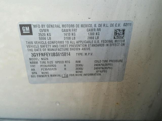 3GYFNFEY0BS615814 - 2011 CADILLAC SRX PREMIU TAN photo 10