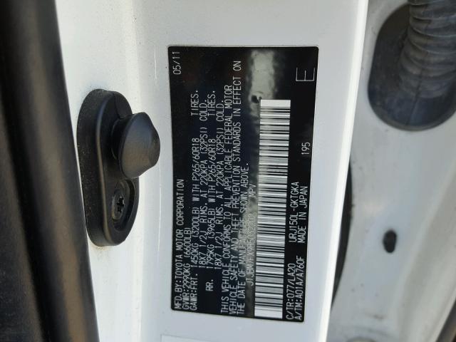 JTJBM7FX9B5032202 - 2011 LEXUS GX BASE WHITE photo 10