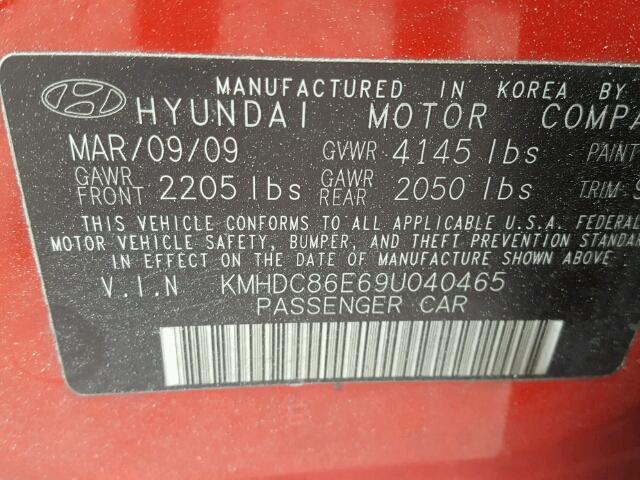 KMHDC86E69U040465 - 2009 HYUNDAI ELANTRA TO RED photo 10