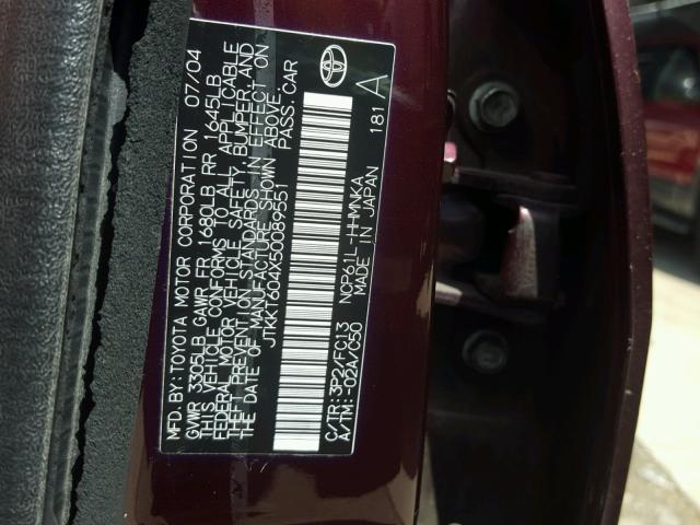 JTKKT604X50089551 - 2005 TOYOTA SCION XA PURPLE photo 10