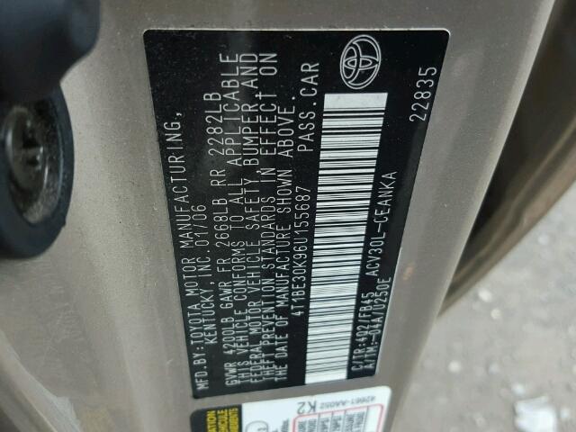 4T1BE30K96U155687 - 2006 TOYOTA CAMRY LE ბეჟი ფოტო 10