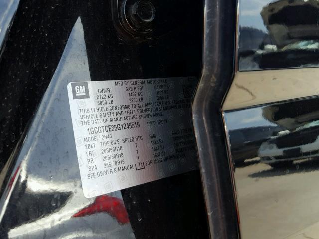 1GCGTCE35G1245519 - 2016 CHEVROLET COLORADO L BLACK photo 10