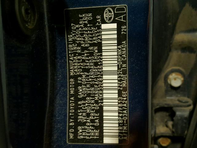 2T1KR32E87C661221 - 2007 TOYOTA MATRIX 蓝色 照片 10