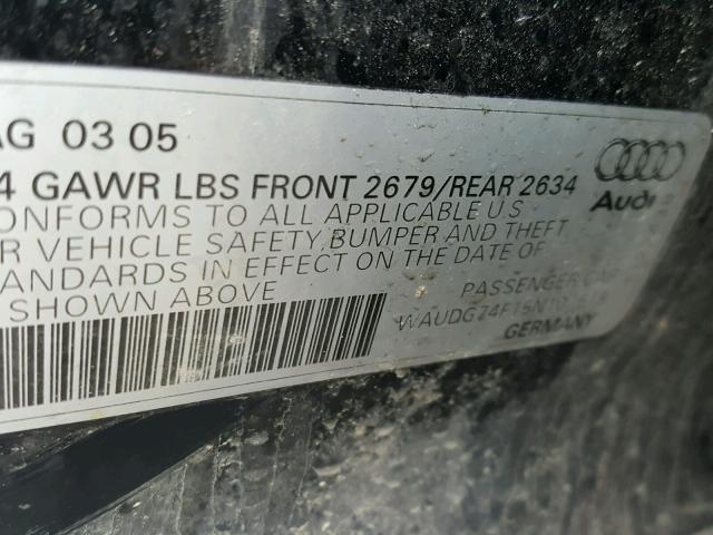 WAUDG74F15N107618 - 2005 AUDI A6 3.2 QUA BLACK photo 10