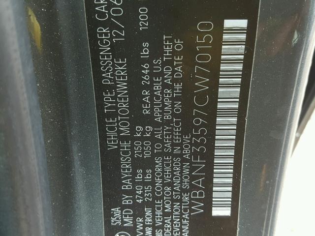 WBANF33597CW70150 - 2007 BMW 525 XI GRAY photo 10