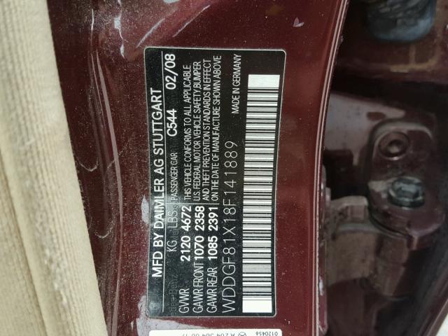 WDDGF81X18F141889 - 2008 MERCEDES-BENZ C 300 4MAT RED photo 10