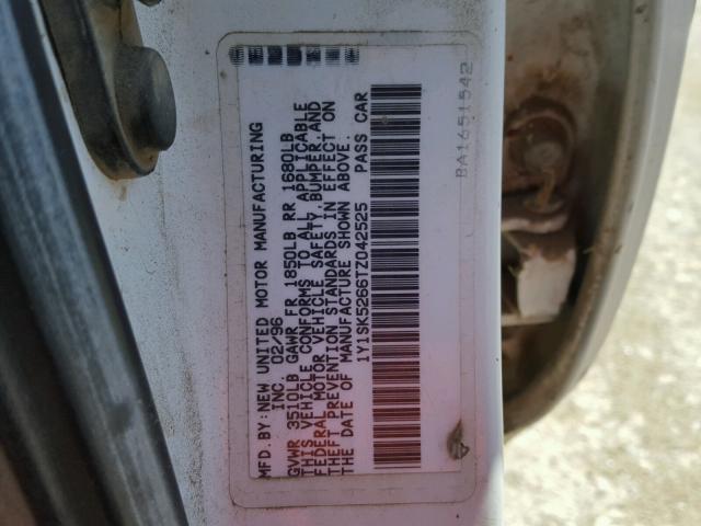 1Y1SK5266TZ042525 - 1996 GEO PRIZM BASE WHITE photo 10