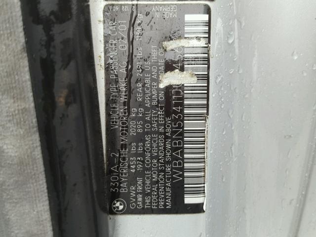 WBABN53411JU34569 - 2001 BMW 330 CI SILVER photo 10