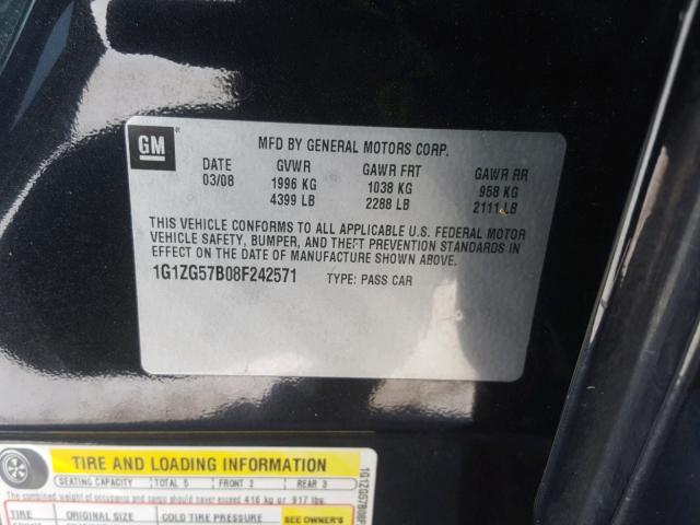 1G1ZG57B08F242571 - 2008 CHEVROLET MALIBU LS შავი ფოტო 10