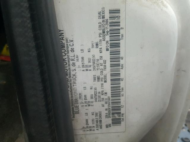 3FRNX65F37V475681 - 2007 FORD F650 SUPER WHITE photo 10