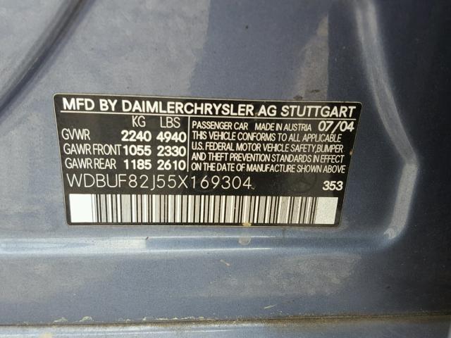 WDBUF82J55X169304 - 2005 MERCEDES-BENZ E 320 4MAT BLUE photo 10