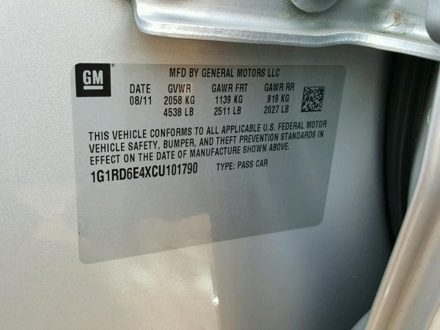 1G1RD6E4XCU101790 - 2012 CHEVROLET VOLT SILVER photo 10