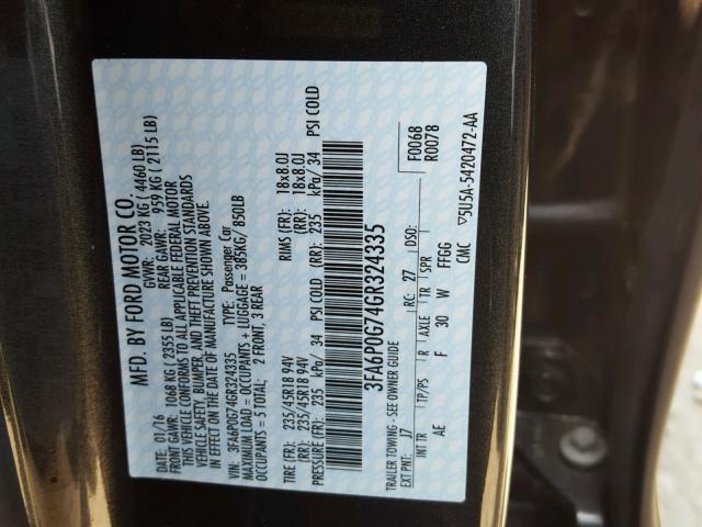 3FA6P0G74GR324335 - 2016 FORD FUSION S CHARCOAL photo 10