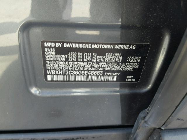 WBXHT3C36G5E48683 - 2016 BMW X1 XDRIVE2 Сұр фото 10