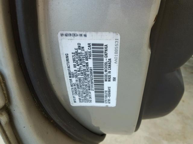2T1FF28P82C569581 - 2002 TOYOTA CAMRY SOLA SILVER photo 10