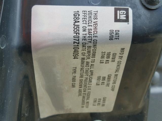 1G8AJ55F07Z104094 - 2007 SATURN ION LEVEL SILVER photo 10