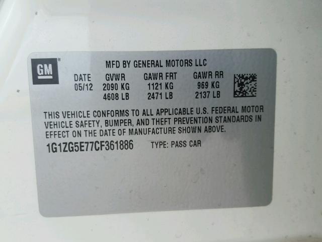 1G1ZG5E77CF361886 - 2012 CHEVROLET MALIBU LTZ 白色 照片 10