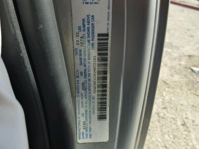 3VWCB21C41M472161 - 2001 VOLKSWAGEN NEW BEETLE ვერცხლისფერი ფოტო 10