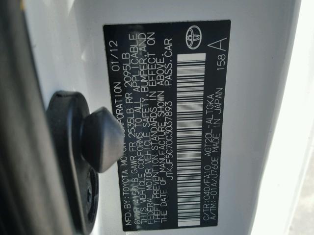 JTKJF5C70C3037893 - 2012 TOYOTA SCION TC 白色 照片 10