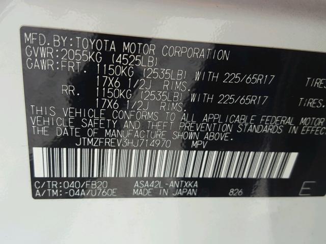 JTMZFREV3HJ714970 - 2017 TOYOTA RAV4 LE Ağ foto 10