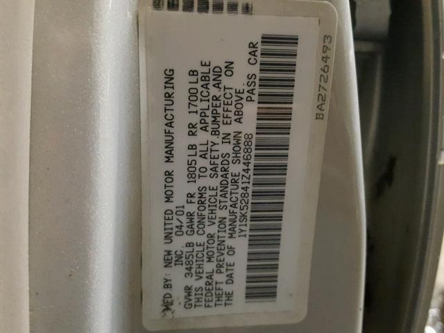 1Y1SK52841Z446888 - 2001 CHEVROLET GEO PRIZM 银色 照片 10