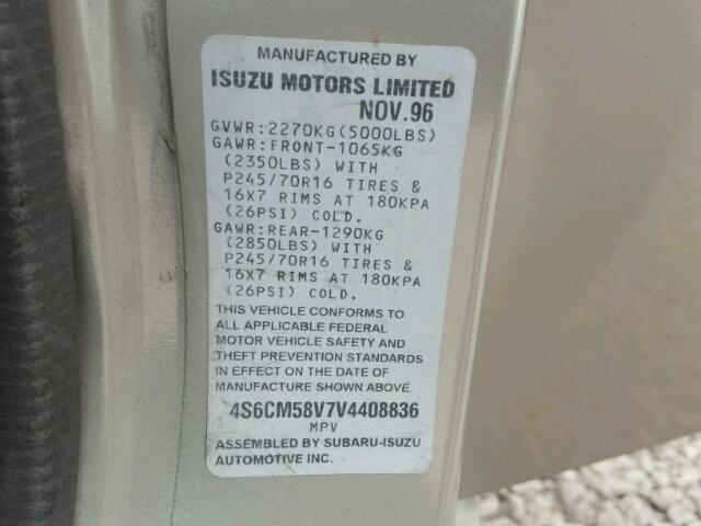 4S6CM58V7V4408836 - 1997 HONDA PASSPORT E BEIGE photo 10