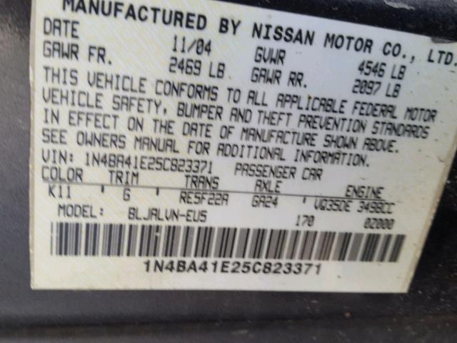 1N4BA41E25C823371 - 2005 NISSAN MAXIMA SE GRAY photo 10