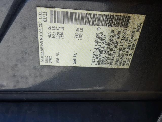 1N4BL2AP6BC171835 - 2011 NISSAN ALTIMA SR GRAY photo 10