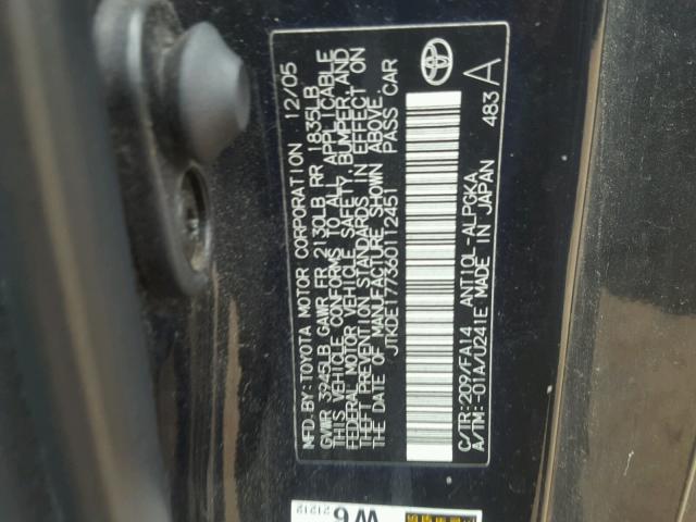 JTKDE177360112451 - 2006 TOYOTA SCION TC შავი ფოტო 10