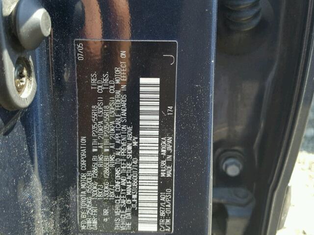 JTJHW31U860017140 - 2006 LEXUS RX 400 BLUE photo 10