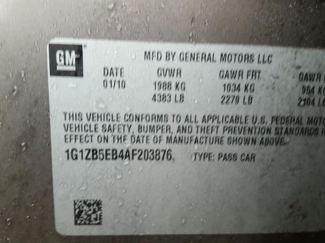 1G1ZB5EB4AF203876 - 2010 CHEVROLET MALIBU LS 灰色 照片 10