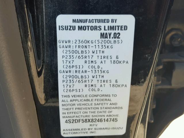 4S2DF58X824614745 - 2002 ISUZU AXIOM XS Qara foto 10