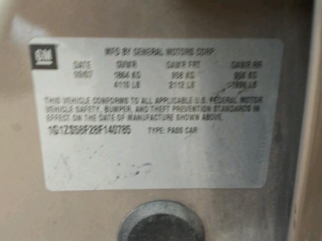 1G1ZS58F28F140785 - 2008 CHEVROLET MALIBU LS 棕色 照片 10