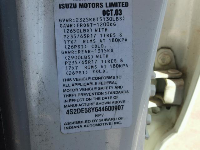 4S2DE58Y644600907 - 2004 ISUZU AXIOM XS Ağ foto 10