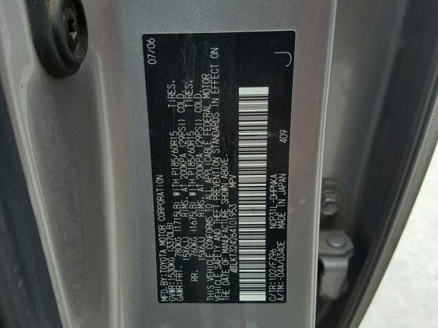 JTLKT324264101953 - 2006 TOYOTA SCION XB SILVER photo 10