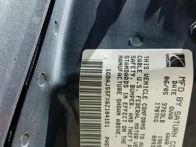 1G8AJ55FX6Z104151 - 2006 SATURN ION LEVEL GRAY photo 10