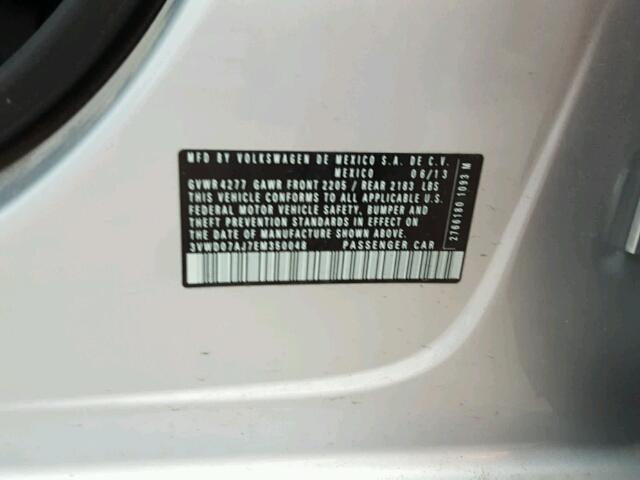 3VWD07AJ7EM350048 - 2014 VOLKSWAGEN JETTA SE 银色 照片 10