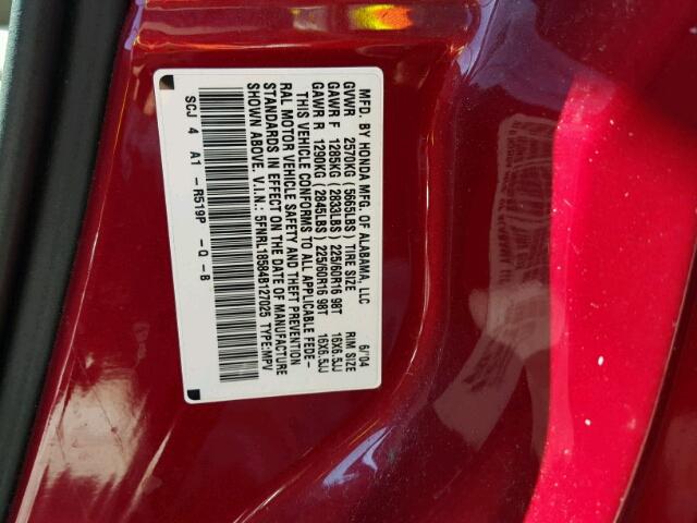 5FNRL18584B127025 - 2004 HONDA ODYSSEY LX RED photo 10