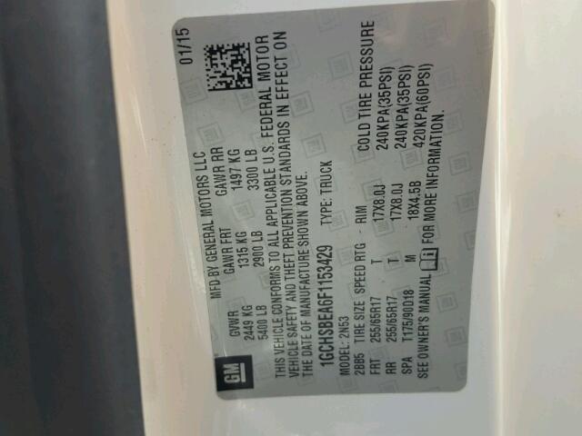 1GCHSBEA6F1153429 - 2015 CHEVROLET COLORADO L WHITE photo 10