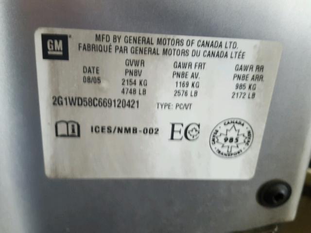 2G1WD58C669120421 - 2006 CHEVROLET IMPALA SUP 灰色 照片 10