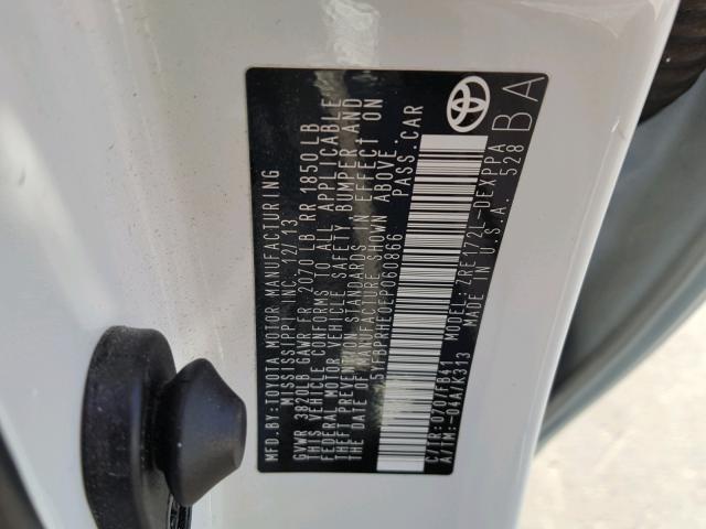 5YFBPRHE0EP060866 - 2014 TOYOTA COROLLA EC 白色 照片 10