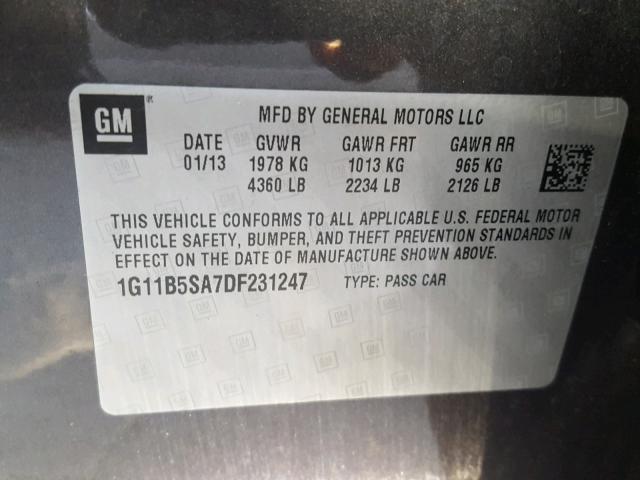 1G11B5SA7DF231247 - 2013 CHEVROLET MALIBU LS 银色 照片 10