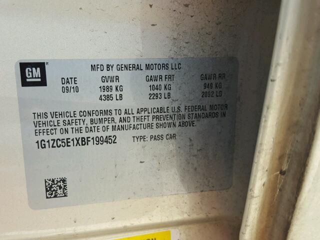 1G1ZC5E1XBF199452 - 2011 CHEVROLET MALIBU 1LT 棕色 照片 10