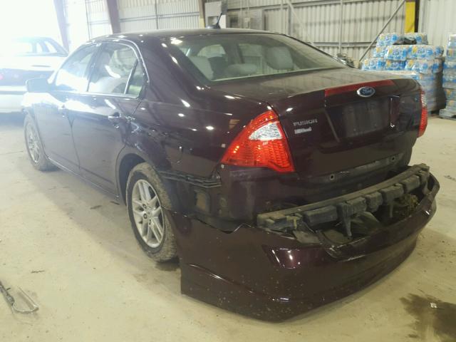 3FAHP0GA5BR206887 - 2011 FORD FUSION S MAROON photo 3