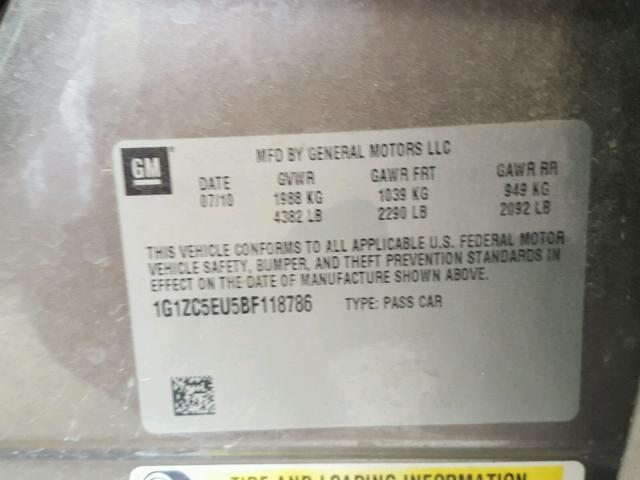 1G1ZC5EU5BF118786 - 2011 CHEVROLET MALIBU 1LT 棕色 照片 10