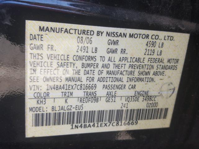 1N4BA41EX7C816669 - 2007 NISSAN MAXIMA SE BLACK photo 10