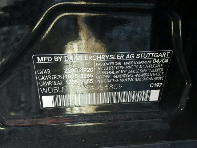 WDBUF70J04A586859 - 2004 MERCEDES-BENZ E 500 BLACK photo 10