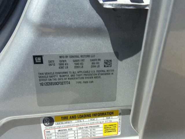 1G1ZC5EU0CF327774 - 2012 CHEVROLET MALIBU 1LT 银色 照片 10