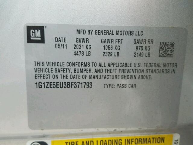 1G1ZE5EU3BF371793 - 2011 CHEVROLET MALIBU LTZ 银色 照片 10